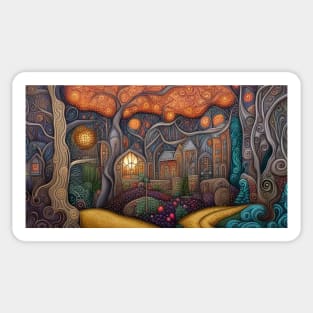 Fairytale Woodland Folk Art Cottages Sticker